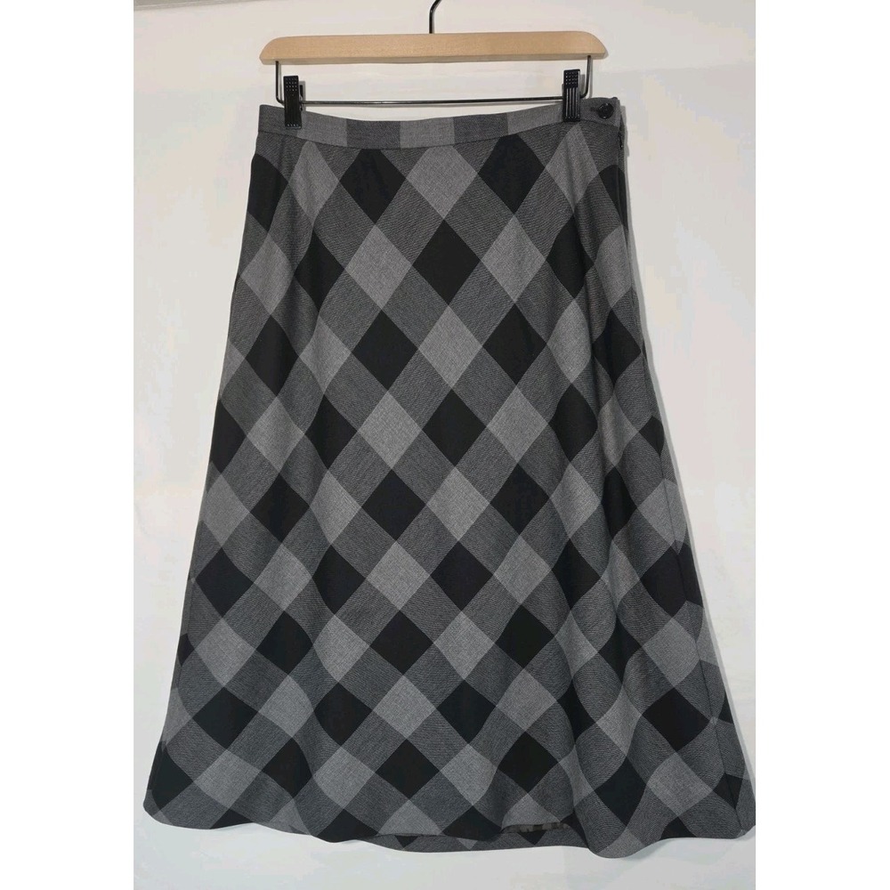 Talbots 100% Wool Maxi Skirt Buffalo Plaid Lined Black Gray Sz 10 Fit And Flare